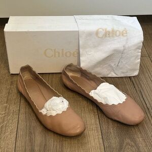 Chloe Scalloped Trim Ballerina Flats Size 39 Light Blush Pink Quiet Luxury Core